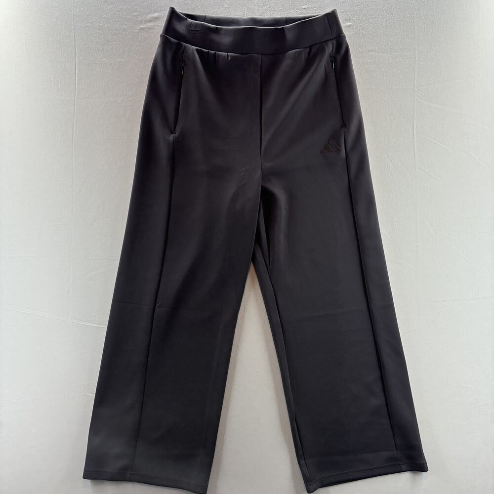 Adidas Womens Large Gray Wide-Leg Active Pants With Zipper Pockets Athletic Dres